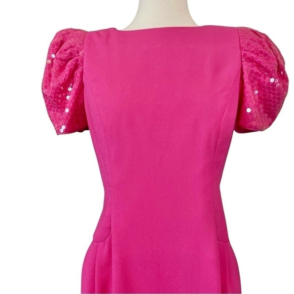 Vtg 80s Morton Myles Sequined Puff Sleeve Cocktail Dress Magenta Pink Size 12P - Picture 3 of 8